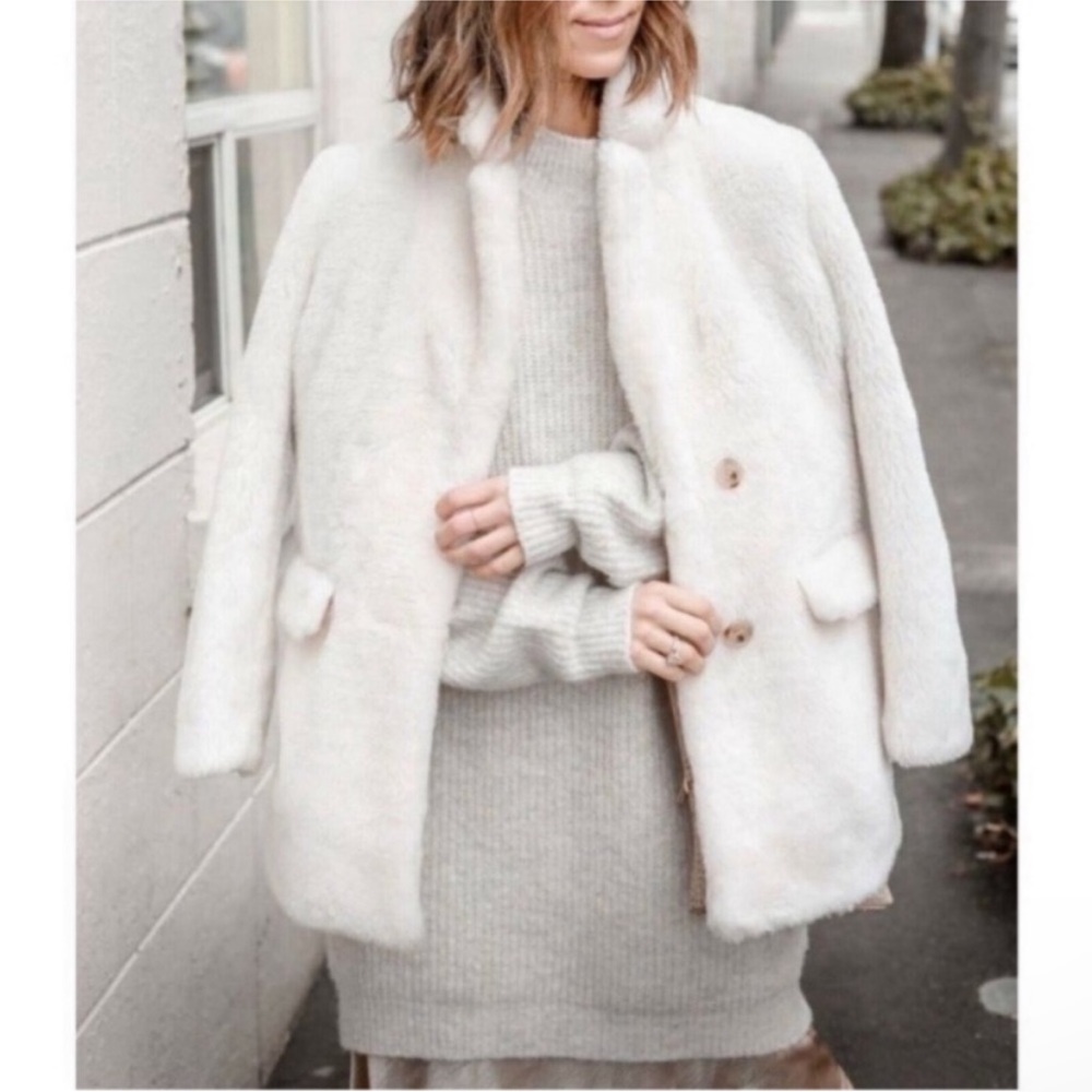 J. Crew Yuna Teddy Faux Fur Jacket in Cream medium
